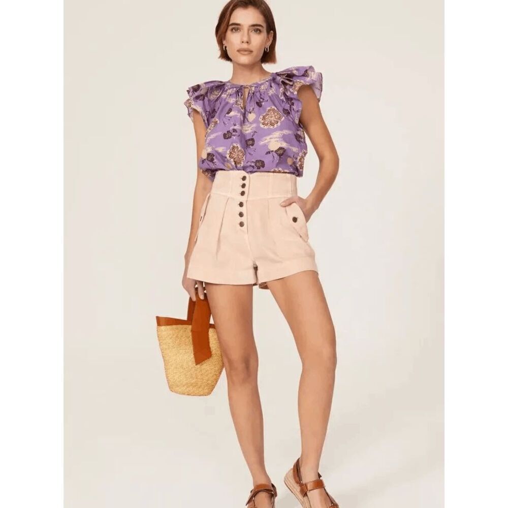 Ulla Johnson Peach Pink High Rise Alvin Cotton Denim Shorts Sweetbriar Size 6